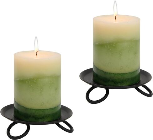 Set of 2 Wrought Iron Pillar Candle Holders | Amish Handmade Black Metal Candle Plates | Rustic Farmhouse Décor, Mantel & Table Centerpiece for Christmas or Weddings in Kuwait
