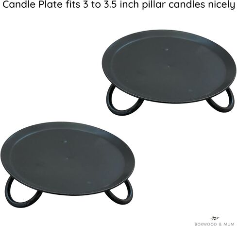 Set of 2 Wrought Iron Pillar Candle Holders | Amish Handmade Black Metal Candle Plates | Rustic Farmhouse Décor, Mantel & Table Centerpiece for Christmas or Weddings in Kuwait