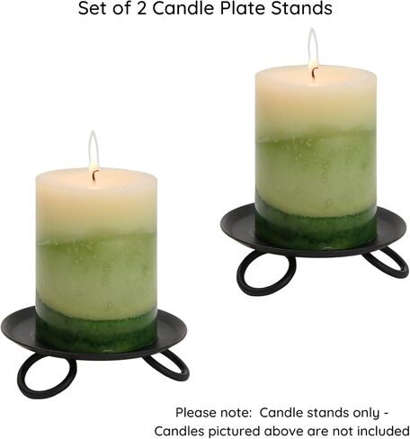 Set of 2 Wrought Iron Pillar Candle Holders | Amish Handmade Black Metal Candle Plates | Rustic Farmhouse Décor, Mantel & Table Centerpiece for Christmas or Weddings in Kuwait