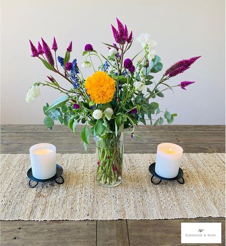 Set of 2 Wrought Iron Pillar Candle Holders | Amish Handmade Black Metal Candle Plates | Rustic Farmhouse Décor, Mantel & Table Centerpiece for Christmas or Weddings in Kuwait