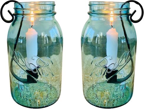Rustic Mason Jar Candle Holder Inserts - Set of 2 Wrought Iron Hook for Taper Candles - Farmhouse Wedding Centerpiece, Christmas Candle Gift, Vintage Cottage Decor in Kuwait