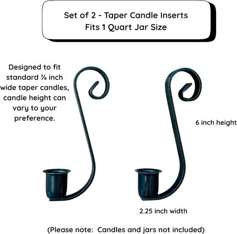 Rustic Mason Jar Candle Holder Inserts - Set of 2 Wrought Iron Hook for Taper Candles - Farmhouse Wedding Centerpiece, Christmas Candle Gift, Vintage Cottage Decor in Kuwait
