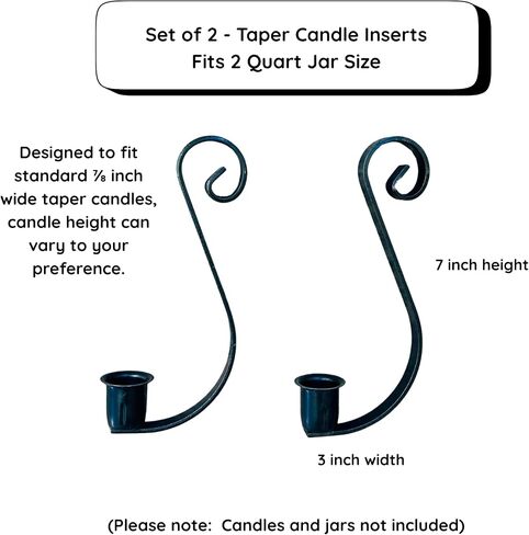 Rustic Mason Jar Candle Holder Inserts - Set of 2 Wrought Iron Hook for Taper Candles - Farmhouse Wedding Centerpiece, Christmas Candle Gift, Vintage Cottage Decor in Kuwait