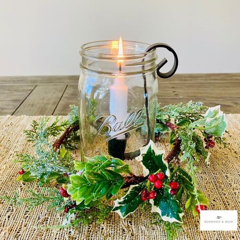 Rustic Mason Jar Candle Holder Inserts - Set of 2 Wrought Iron Hook for Taper Candles - Farmhouse Wedding Centerpiece, Christmas Candle Gift, Vintage Cottage Decor in Kuwait