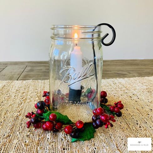 Rustic Mason Jar Candle Holder Inserts - Set of 2 Wrought Iron Hook for Taper Candles - Farmhouse Wedding Centerpiece, Christmas Candle Gift, Vintage Cottage Decor in Kuwait