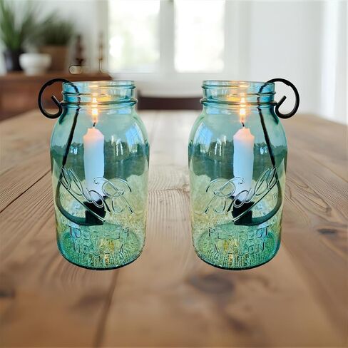 Rustic Mason Jar Candle Holder Inserts - Set of 2 Wrought Iron Hook for Taper Candles - Farmhouse Wedding Centerpiece, Christmas Candle Gift, Vintage Cottage Decor in Kuwait