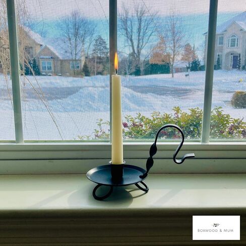 Colonial Primitive Black Wrought Iron Taper Candle Holder – Amish Handmade Candlestick for Window Sill, Table or Mantel – Rustic Farmhouse Decor (Candle Not Included) in Kuwait