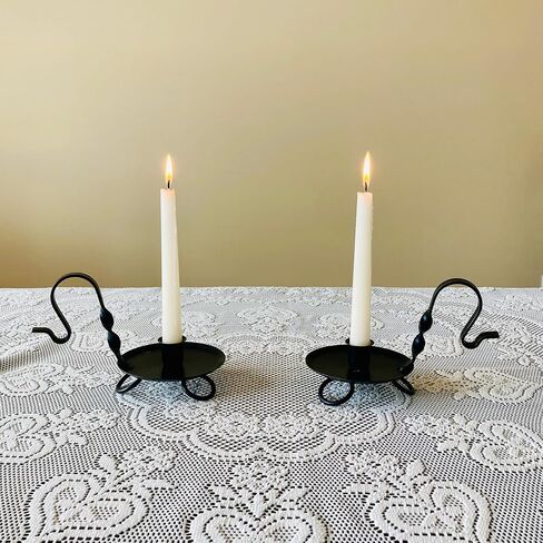 Colonial Primitive Black Wrought Iron Taper Candle Holder – Amish Handmade Candlestick for Window Sill, Table or Mantel – Rustic Farmhouse Decor (Candle Not Included) in Kuwait