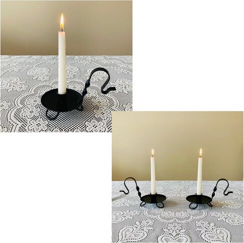 Colonial Primitive Black Wrought Iron Taper Candle Holder – Amish Handmade Candlestick for Window Sill, Table or Mantel – Rustic Farmhouse Decor (Candle Not Included) in Kuwait