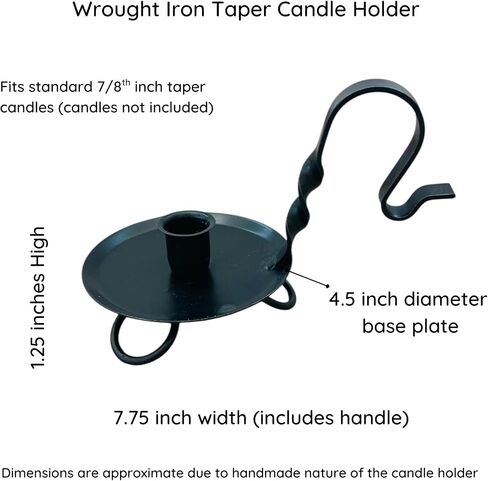 Colonial Primitive Black Wrought Iron Taper Candle Holder – Amish Handmade Candlestick for Window Sill, Table or Mantel – Rustic Farmhouse Decor (Candle Not Included) in Kuwait
