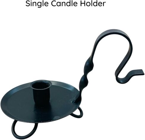 Colonial Primitive Black Wrought Iron Taper Candle Holder – Amish Handmade Candlestick for Window Sill, Table or Mantel – Rustic Farmhouse Decor (Candle Not Included) in Kuwait