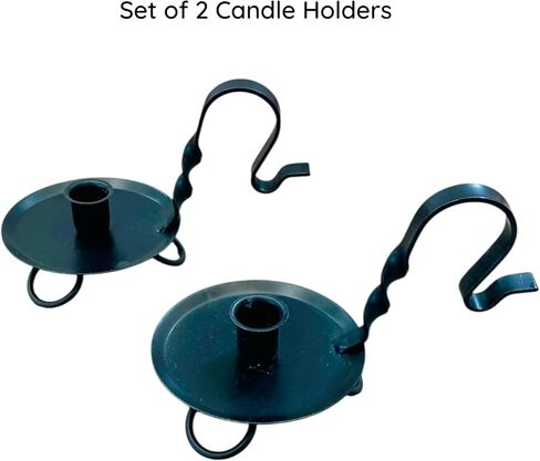 Colonial Primitive Black Wrought Iron Taper Candle Holder – Amish Handmade Candlestick for Window Sill, Table or Mantel – Rustic Farmhouse Decor (Candle Not Included) in Kuwait