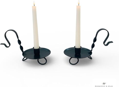 Colonial Primitive Black Wrought Iron Taper Candle Holder – Amish Handmade Candlestick for Window Sill, Table or Mantel – Rustic Farmhouse Decor (Candle Not Included) in Kuwait