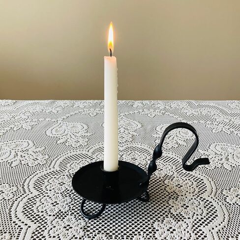 Colonial Primitive Black Wrought Iron Taper Candle Holder – Amish Handmade Candlestick for Window Sill, Table or Mantel – Rustic Farmhouse Decor (Candle Not Included) in Kuwait