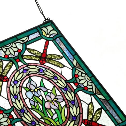 Tiffany Style Stained Glass Dragonfly Iris Floral Window Panel,25''*19'' in Kuwait