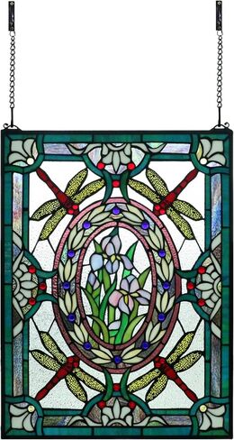 Tiffany Style Stained Glass Dragonfly Iris Floral Window Panel,25''*19'' in Kuwait