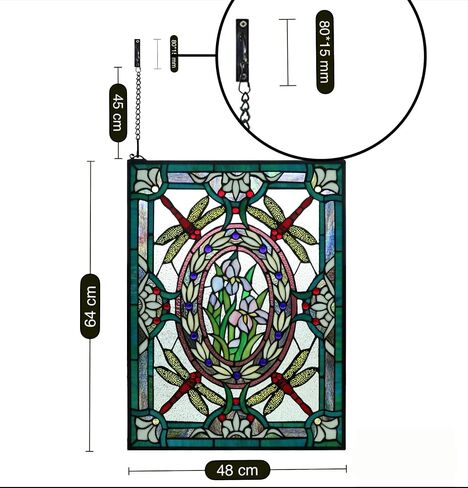Tiffany Style Stained Glass Dragonfly Iris Floral Window Panel,25''*19'' in Kuwait