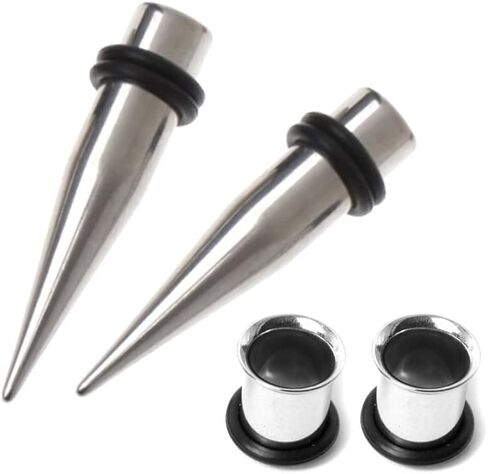 HEKEUOR 4 Piece 316l Steel Tapers and Tunnels Ear Stretching Kit Gauges Gauging Plugs Choose 1g 7/16 1/2 9/16 00g-14g in Kuwait