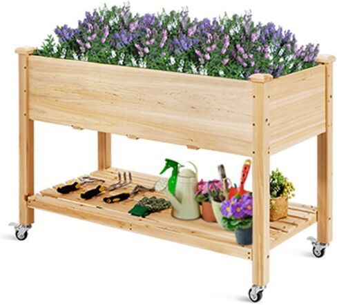 S AFSTAR Raised Garden Bed with Legs, 48x24x33 inch Mobile Elevated Wood Planter Box w/Lockable Wheels, Garden Bed On Wheels for Vegetable Flower Herb Outdoor Indoor in Saudi Arabia