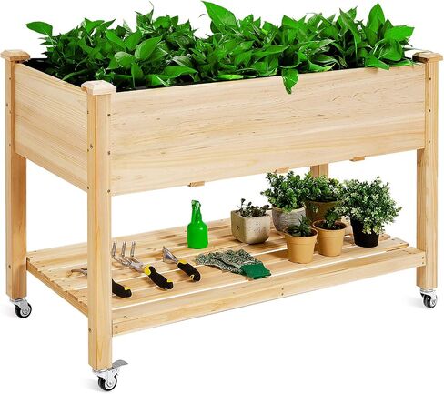 S AFSTAR Raised Garden Bed with Legs, 48x24x33 inch Mobile Elevated Wood Planter Box w/Lockable Wheels, Garden Bed On Wheels for Vegetable Flower Herb Outdoor Indoor in Saudi Arabia