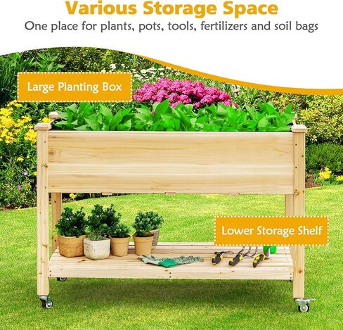 S AFSTAR Raised Garden Bed with Legs, 48x24x33 inch Mobile Elevated Wood Planter Box w/Lockable Wheels, Garden Bed On Wheels for Vegetable Flower Herb Outdoor Indoor in Saudi Arabia