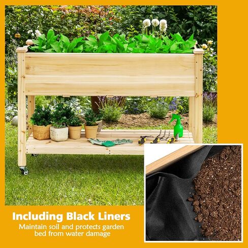 S AFSTAR Raised Garden Bed with Legs, 48x24x33 inch Mobile Elevated Wood Planter Box w/Lockable Wheels, Garden Bed On Wheels for Vegetable Flower Herb Outdoor Indoor in Saudi Arabia