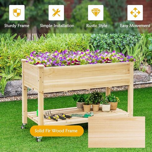 S AFSTAR Raised Garden Bed with Legs, 48x24x33 inch Mobile Elevated Wood Planter Box w/Lockable Wheels, Garden Bed On Wheels for Vegetable Flower Herb Outdoor Indoor in Saudi Arabia