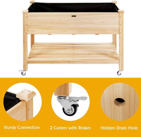 S AFSTAR Raised Garden Bed with Legs, 48x24x33 inch Mobile Elevated Wood Planter Box w/Lockable Wheels, Garden Bed On Wheels for Vegetable Flower Herb Outdoor Indoor in Saudi Arabia