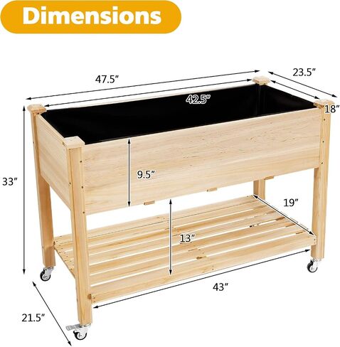 S AFSTAR Raised Garden Bed with Legs, 48x24x33 inch Mobile Elevated Wood Planter Box w/Lockable Wheels, Garden Bed On Wheels for Vegetable Flower Herb Outdoor Indoor in Saudi Arabia