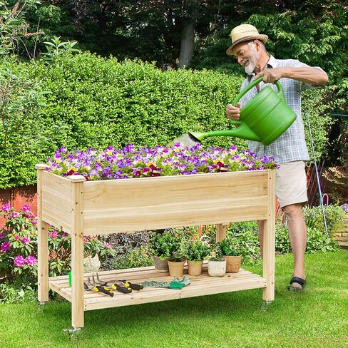 S AFSTAR Raised Garden Bed with Legs, 48x24x33 inch Mobile Elevated Wood Planter Box w/Lockable Wheels, Garden Bed On Wheels for Vegetable Flower Herb Outdoor Indoor in Saudi Arabia