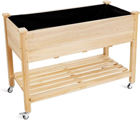 S AFSTAR Raised Garden Bed with Legs, 48x24x33 inch Mobile Elevated Wood Planter Box w/Lockable Wheels, Garden Bed On Wheels for Vegetable Flower Herb Outdoor Indoor in Saudi Arabia