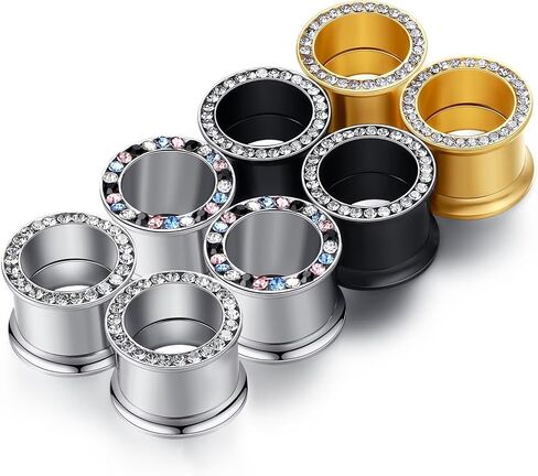 WBRWP Unisex Women and Men 6pcs/8pcs-3pairs/4pairs Hollow Zircon Stainless Steel Screw Ear Plugs Tunnels with ZirconEar Plugs Tunnels - Ear Expander - Ear Gauges Stretcher Body Piercing 8g-5/8 in Kuwait