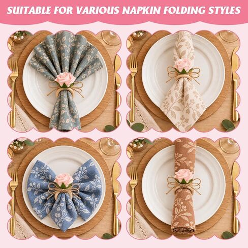 20 Pcs Flower Napkin Rings Set, Wooden Handmade Pink Rose Napkin Holders, Floral Napkin Rings for Wedding Banquet Birthday Party Table Decoration in Saudi Arabia