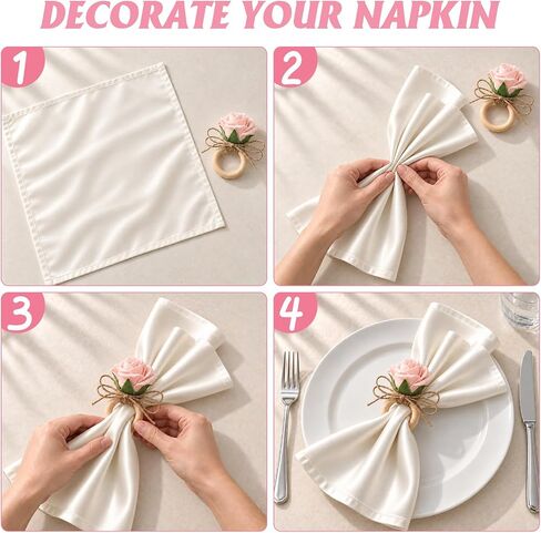 20 Pcs Flower Napkin Rings Set, Wooden Handmade Pink Rose Napkin Holders, Floral Napkin Rings for Wedding Banquet Birthday Party Table Decoration in Saudi Arabia