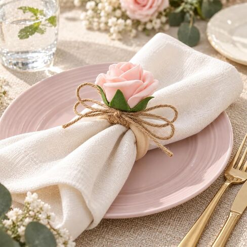20 Pcs Flower Napkin Rings Set, Wooden Handmade Pink Rose Napkin Holders, Floral Napkin Rings for Wedding Banquet Birthday Party Table Decoration in Saudi Arabia