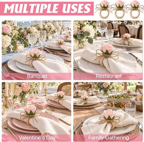 20 Pcs Flower Napkin Rings Set, Wooden Handmade Pink Rose Napkin Holders, Floral Napkin Rings for Wedding Banquet Birthday Party Table Decoration in Saudi Arabia