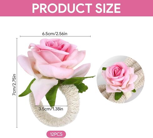 Flower Napkin Rings Set of 12, Handmade Pink Rose Flower Spring Napkin Rings Holder, Romantic Table Decorations for Mother's Day, Wedding, Easter, Birthday, Tea Party in Saudi Arabia