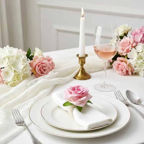 Flower Napkin Rings Set of 12, Handmade Pink Rose Flower Spring Napkin Rings Holder, Romantic Table Decorations for Mother's Day, Wedding, Easter, Birthday, Tea Party in Saudi Arabia