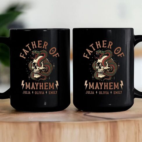 Father Of Mayhem - Personalized Mug, Custom Father Of Mayhem Mug With Kids Names, Skull Snake Dad Coffee Cup, Cool Dads Gifts, Custom Daddy of Girl Son Cup, Fathers Day Birthday Gifts in Kuwait