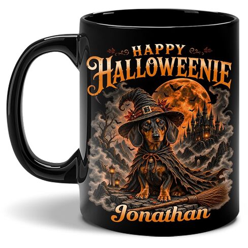 Personalized Halloween Coffee Mug, Dog Lover Gift for Women or Men, Dachshund Witch Mug for Pet Lovers in Saudi Arabia