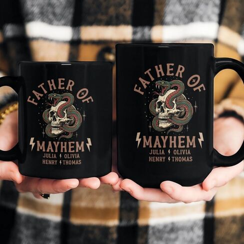Father Of Mayhem - Personalized Mug, Custom Father Of Mayhem Mug With Kids Names, Skull Snake Dad Mayhem Coffee Cups, Fathers Day Birthday Gifts For Papa Daddy in Kuwait