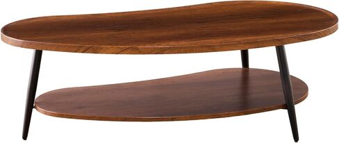 Shrine Mango-Shaped Wood Coffee Table, Mid-Century Modern Coffee Table, Brown Walnut Table for Living Room, D47.2''x W25''x H15.3'', Sleek Conical Metal Legs with Black Finish in Saudi Arabia