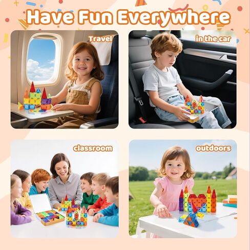 Travel-Friendly Mini Magnetic Tiles with Portable Magnetic Case - Educational Toys for Kids at Home, Car & Travel 56PCS in Kuwait