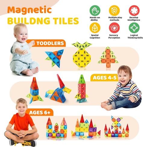 Travel-Friendly Mini Magnetic Tiles with Portable Magnetic Case - Educational Toys for Kids at Home, Car & Travel 56PCS in Kuwait