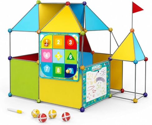 DIY Kids Building Playhouse Kit – STEM Construction Play Toy with Easy Snap Connectors, Target Game Board & Water Drawing Canvas – Indoor & Outdoor Activity Tent for Boys & Girls 3+ in Kuwait