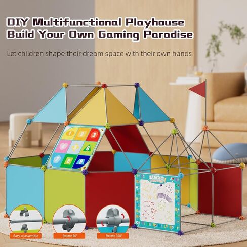 DIY Kids Building Playhouse Kit – STEM Construction Play Toy with Easy Snap Connectors, Target Game Board & Water Drawing Canvas – Indoor & Outdoor Activity Tent for Boys & Girls 3+ in Kuwait