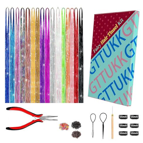Fairy Hair Tinsel Kit 4800+ Strands 16 Colors 48" HR Glitter Tools in Saudi Arabia