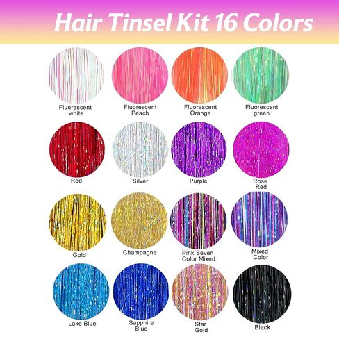 Fairy Hair Tinsel Kit 4800+ Strands 16 Colors 48" HR Glitter Tools in Saudi Arabia