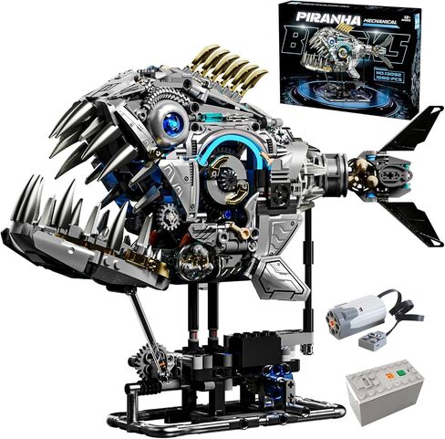 Mechanical Piranha Building Block Kit Hand Cranked Motor Dual Mode Drive Gear Multi Joint Motion Toy for Boys, Girls, and Hobbyists, Ideal for STEM Classrooms or Gift Giving in Kuwait