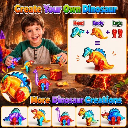 GobiDex Magnetic Tiles Lava & Cave Dinosaur Toys for Kids 3-5 5-7 in Saudi Arabia